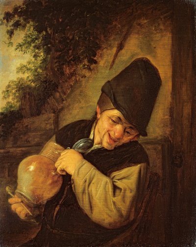 Chłop trzymający dzban i fajkę, ok.1650-55 (olej na desce dębowej) autorstwa Adriaen Jansz. van Ostade