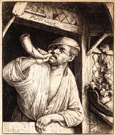 Baker grający na rogu, ok. 1670 autorstwa Adriaen Jansz. van Ostade