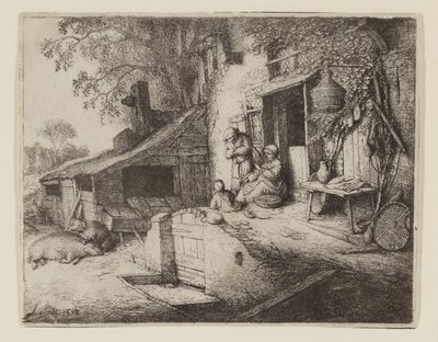 Przy drzwiach chałupy - The Spinner autorstwa Adriaen Jansz. van Ostade