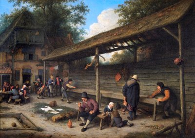 Dziedziniec karczmy z grą w shuffleboard autorstwa Adriaen Jansz. van Ostade