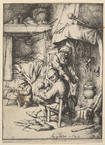 Ojciec karmi swoje dziecko, 1610-85. autorstwa Adriaen Jansz. van Ostade