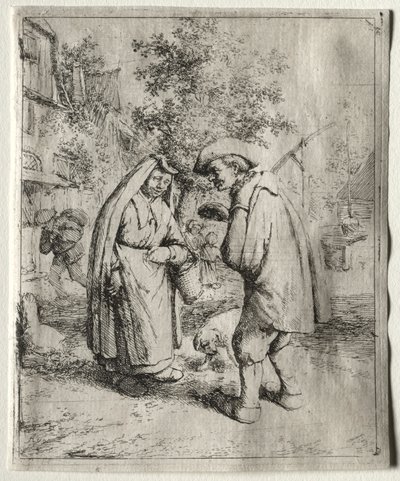 Mężczyzna rozmawiający z kobietą. autorstwa Adriaen Jansz. van Ostade