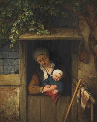 Matka z dzieckiem przy drzwiach autorstwa Adriaen Jansz. van Ostade