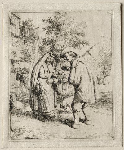 Chłop rozmawiający z kobietą. autorstwa Adriaen Jansz. van Ostade