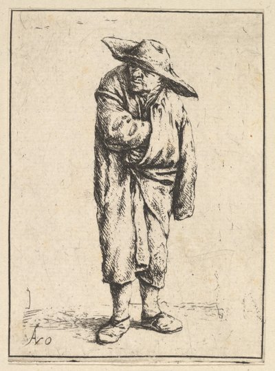 Chłop owinięty płaszczem, 1610-85. autorstwa Adriaen Jansz. van Ostade