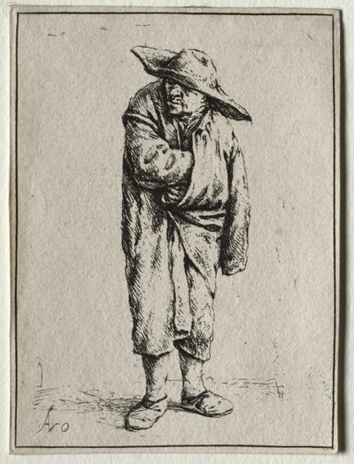 Chłop z ręką w płaszczu. autorstwa Adriaen Jansz. van Ostade