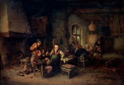 Wnętrze karczmy z dziewięcioma chłopami i lirakiem, 1653. autorstwa Adriaen Jansz. van Ostade