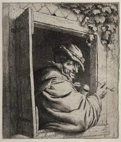 Palacz przy oknie. autorstwa Adriaen Jansz. van Ostade