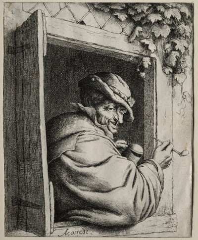 Palacz przy oknie. autorstwa Adriaen Jansz. van Ostade