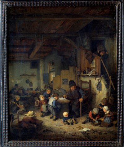 Mistrz klasy Sceny szkolnej, stary nauczyciel z małymi uczniami z ulubionych środowisk. Obraz Adriena van Ostade (1610-1685) 1662 nd. 0,4x0,32 m² autorstwa Adriaen Jansz. van Ostade