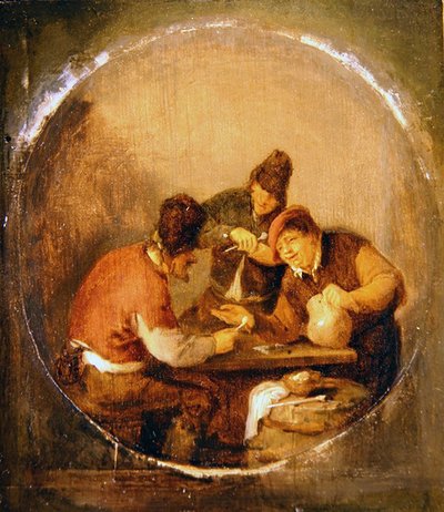 Trzech Gurów pije i pali w tawernie (olej na panelu) autorstwa Adriaen Jansz. van Ostade