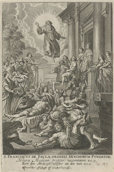 H. Franciscus van Paola geneest de zieken Św. Franciszek de Paula, Założyciel Zakonu Mniejszych (tytuł na obiekcie) autorstwa Adriaen Lommelin