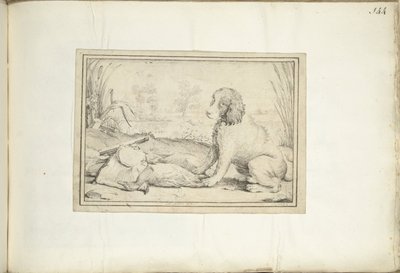 Pies obok sprzętu myśliwskiego i łupów w krajobrazie autorstwa Adriaen Matham (signed by artist)