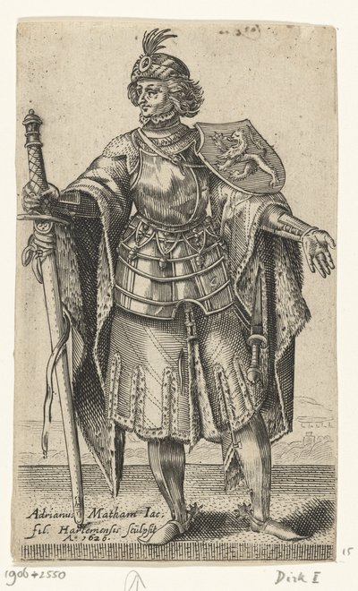 Portret Dirka I, hrabiego Holandii - Hrabiowie i hrabiny Holandii (tytuł serii) autorstwa Adriaen Matham