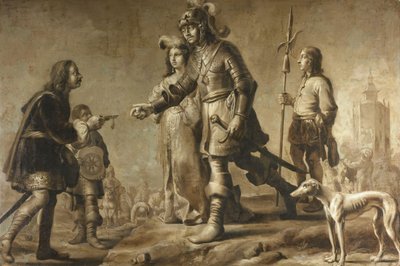 Boudewijn van Heusden (?-870) i jego żona Zofia odbierają hołd od legata króla Edmunda, ok. 1930 r. 1626 autorstwa Adriaen Pietersz van de Venne (manner of)