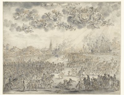 Wyjazd Karola II z Scheveningen Zaokrętowanie króla Karola II w Scheveningen, 2 czerwca 1660 autorstwa Adriaen Pietersz van de Venne