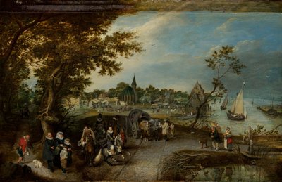 Krajobraz z postaciami i wiejski jarmark autorstwa Adriaen Pietersz van de Venne
