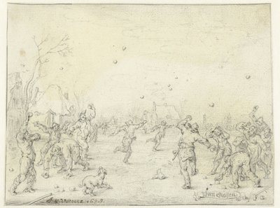 Mężczyźni i chłopcy rzucający śnieżkami autorstwa Adriaen Pietersz van de Venne
