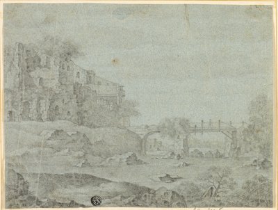 Ruiny z widokiem na rzekę i most autorstwa Adriaen Pietersz. van de Venne