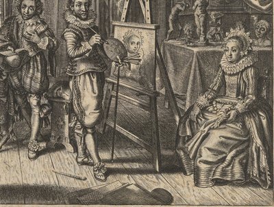Malarz i modelka w studio Houwelyck (tytuł serii) autorstwa Adriaen Pietersz van de Venne