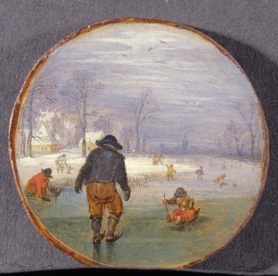 Łyżwiarze w krajobrazie (panel) autorstwa Adriaen Pietersz van de Venne