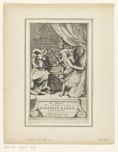 Alegoryczne przedstawienie z Ojcem Czasem, Merkurym i Mądrością Wielka Sala Historyczna Ciekawostek Tom III i Ostatni (tytuł na obiekcie) Strona tytułowa dla: Simon de Vries, Najszlachetniejsze rabaty czasowe znających się na rzeczy umysłów lub Wielkie his autorstwa Adriaen Schoonebeek