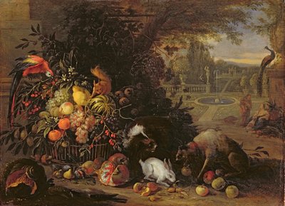 Martwa natura w ogrodzie, ok. 1700 (olej na płycie) autorstwa Adriaen de Gryef