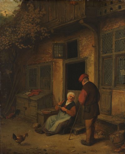 Kobieta patrosząca śledzie przed swoim domem autorstwa Adriaen van Ostade (copy after)