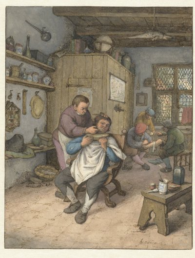 Zakład fryzjerski Barbierswinkel autorstwa Adriaen van Ostade