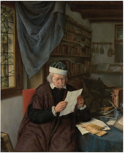 Prawnik siedzący przy stole i czytający list autorstwa Adriaen van Ostade