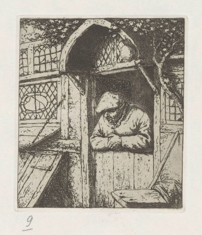 Rolnik oparty na dolnych drzwiach autorstwa Adriaen van Ostade