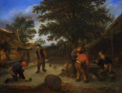 Duński:  Kuglespillerne i krohaven Piłkarze w ogrodzie gospody autorstwa Adriaen van Ostade