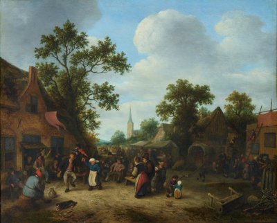 Święto wiejskie z tańczącą parą chłopów autorstwa Adriaen van Ostade