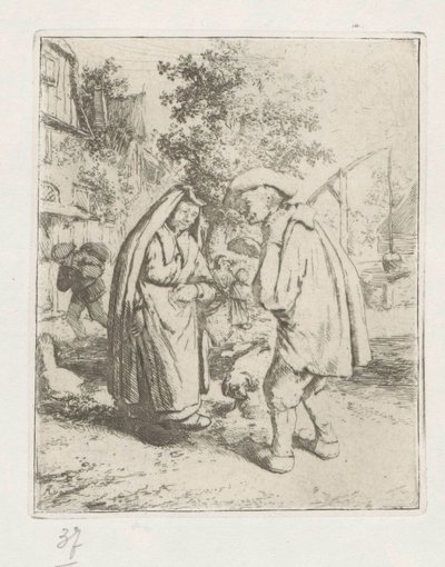 Mężczyzna i kobieta w rozmowie autorstwa Adriaen van Ostade