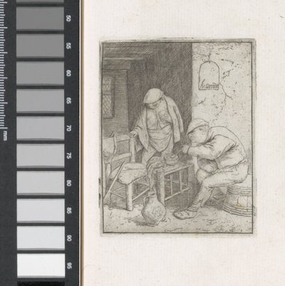 Mężczyzna zapala fajkę we wnętrzu autorstwa Adriaen van Ostade