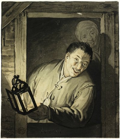Mężczyzna z latarnią w drzwiach autorstwa Adriaen van Ostade
