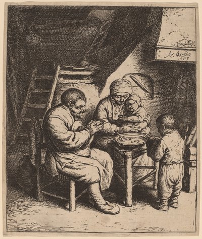 Rodzina chłopska odmawiająca łaskę autorstwa Adriaen van Ostade