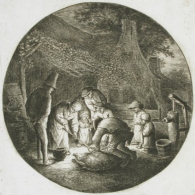 Chłopi zabijający świnię autorstwa Adriaen van Ostade