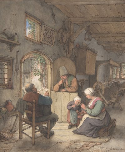 Czytanie Nowiny w Chacie Tkaczy, 1673. autorstwa Adriaen van Ostade