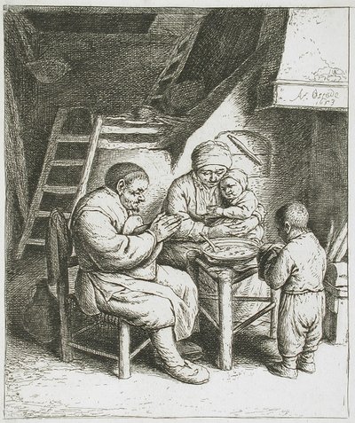 Modlitwa przed posiłkiem autorstwa Adriaen van Ostade