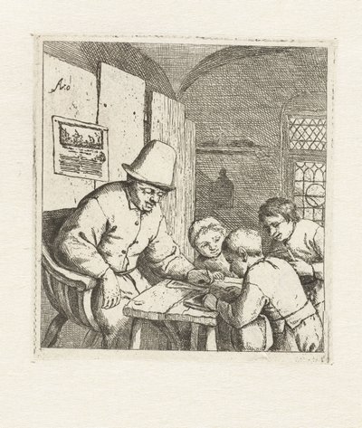 Nauczyciel z trzema uczniami przy stole Szkoła autorstwa Adriaen van Ostade