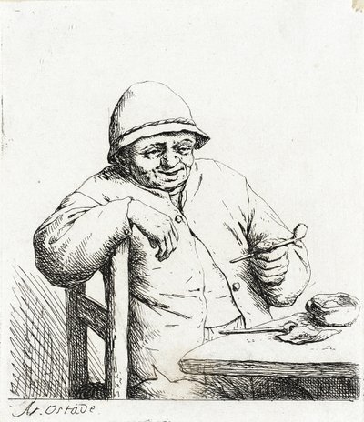 Palacz oparty o oparcie krzesła autorstwa Adriaen van Ostade
