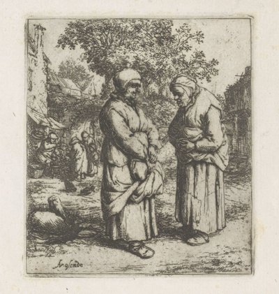 Dwie stare kobiety w rozmowie Dwóch plotkarzy autorstwa Adriaen van Ostade