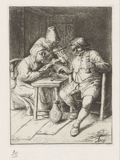 Skrzypek oraz śpiewający mężczyzna i kobieta autorstwa Adriaen van Ostade