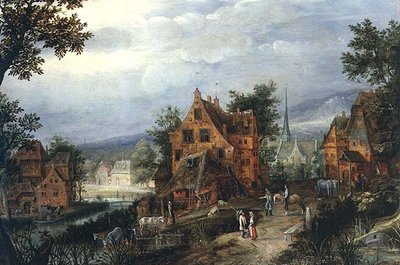 Scena wiejska z postaciami autorstwa Adriaen van Stalbemt