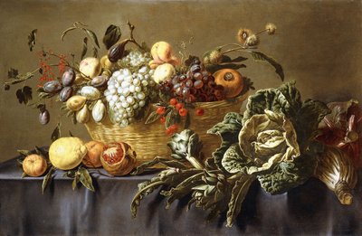 Kosz owoców na udrapowanym stole, ok. 1635 autorstwa Adriaen van Utrecht