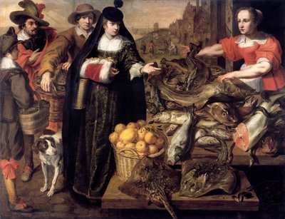 Pani na targu rybnym w Antwerpii, 1630-1640. autorstwa Adriaen van Utrecht
