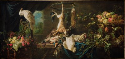 Martwa natura- dziczyzna, warzywa, owoce, kakadu autorstwa Adriaen van Utrecht