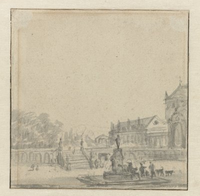 Dziedziniec pałacu z fontanną autorstwa Adriaen van de Velde (possibly)