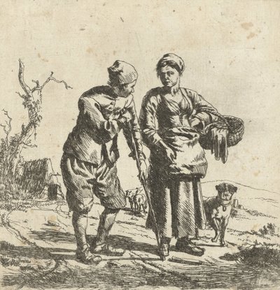 Rolnik i jego żona w rozmowie autorstwa Adriaen van de Velde